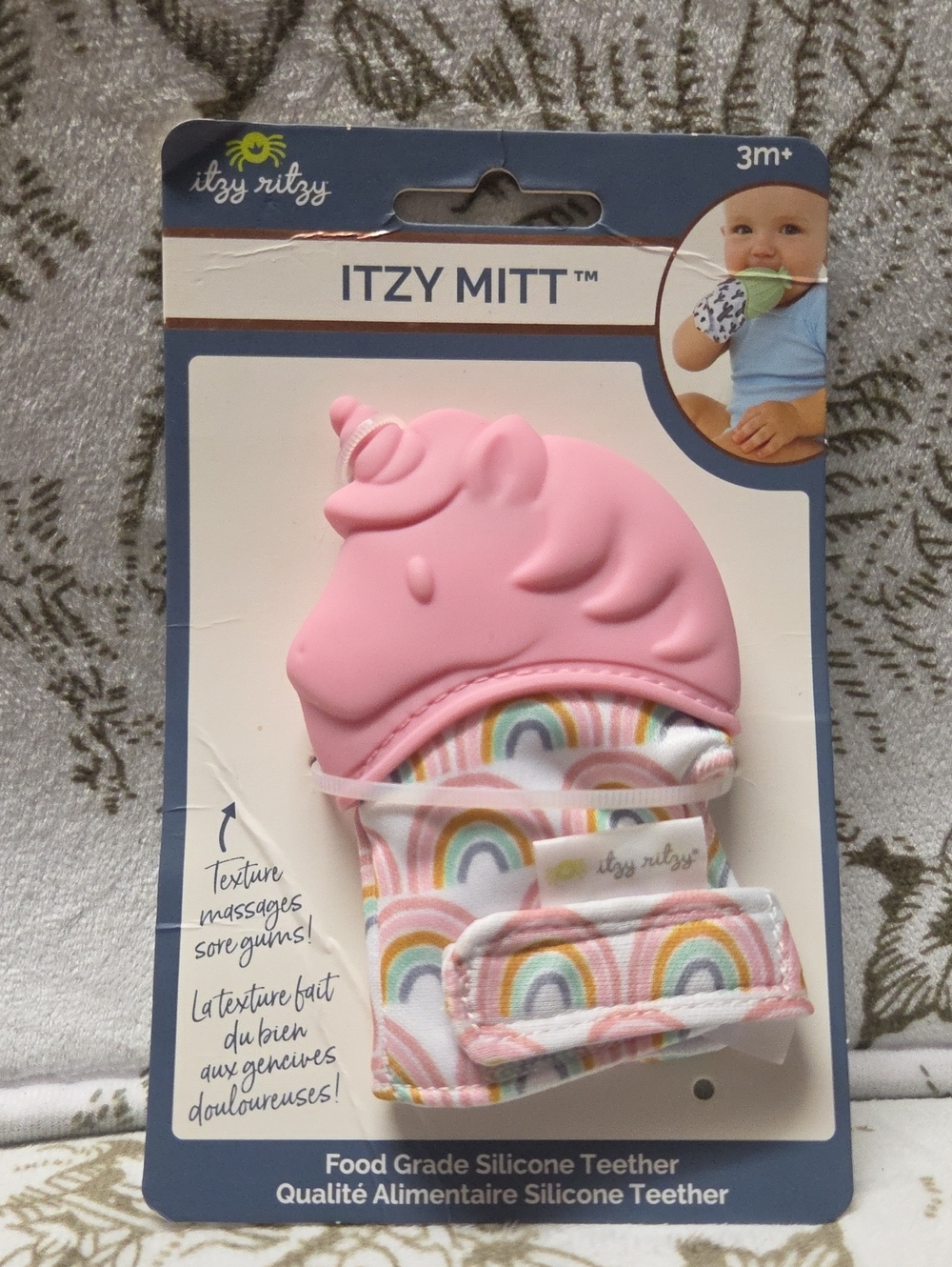 Itzy Ritzy Itzy Mitt Silicone Teething Mitten 3m+ Pink Unicorn Rainbow NEW